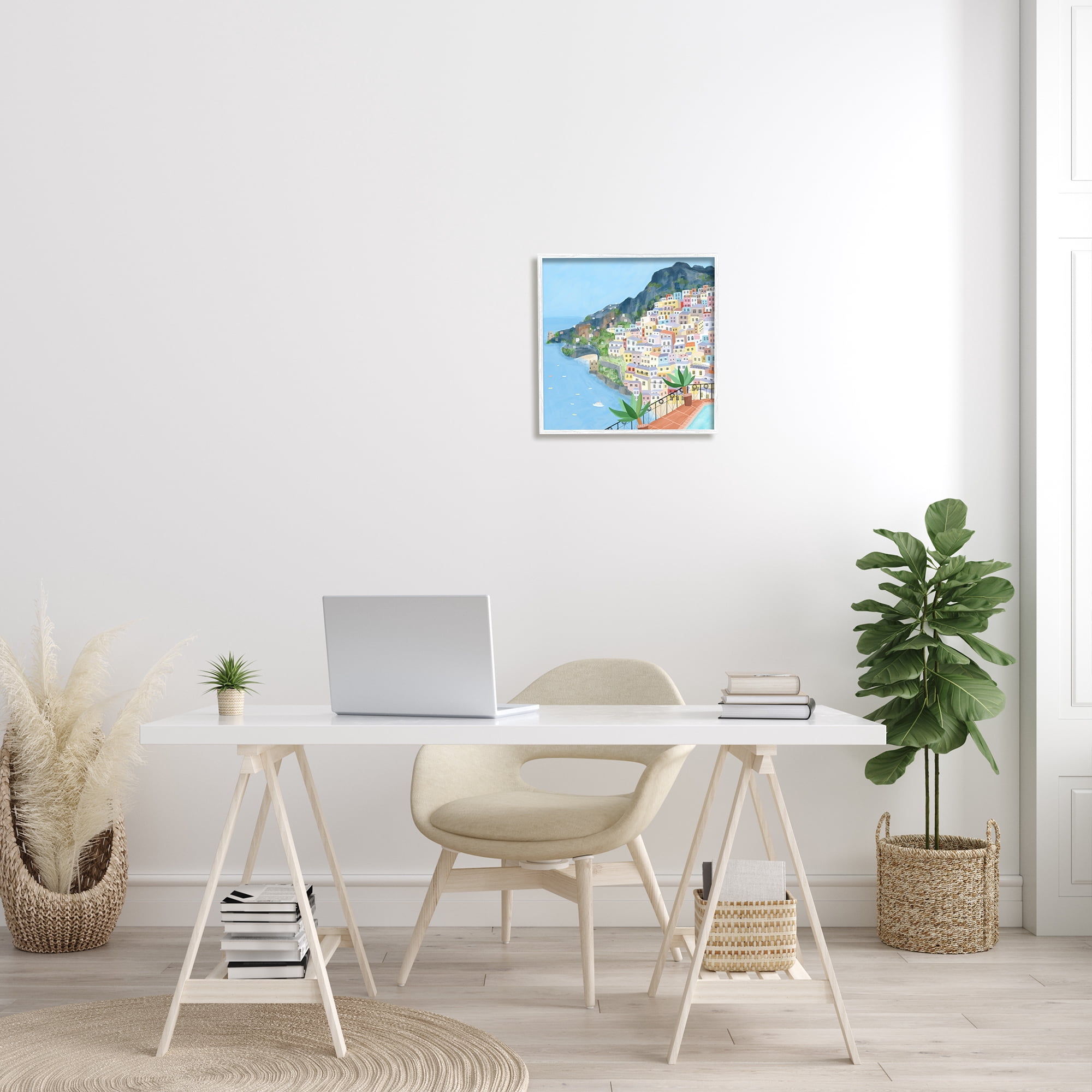 Positano Cliffside Coastal City Architecture Italian Buildings Town & City Framed Art Print Wall Art, 17x17