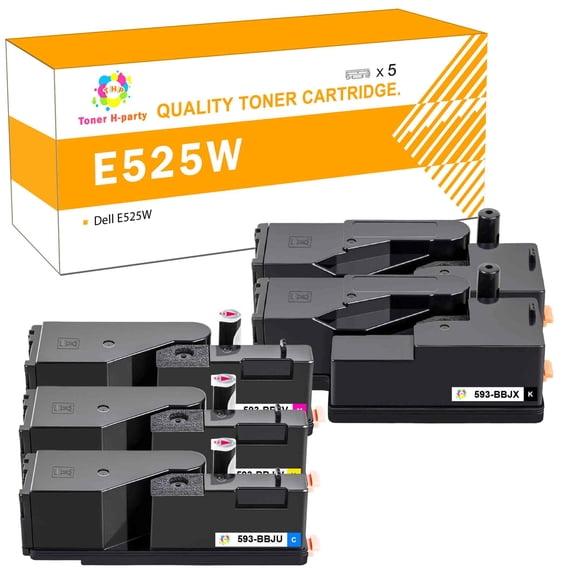 Toner H-Party 5-Pack Compatible Toner Cartridge Replacement for Dell 593-BBJV E525W Printer Ink Office Supplies 2x Black, Cyan, Magenta, Yellow