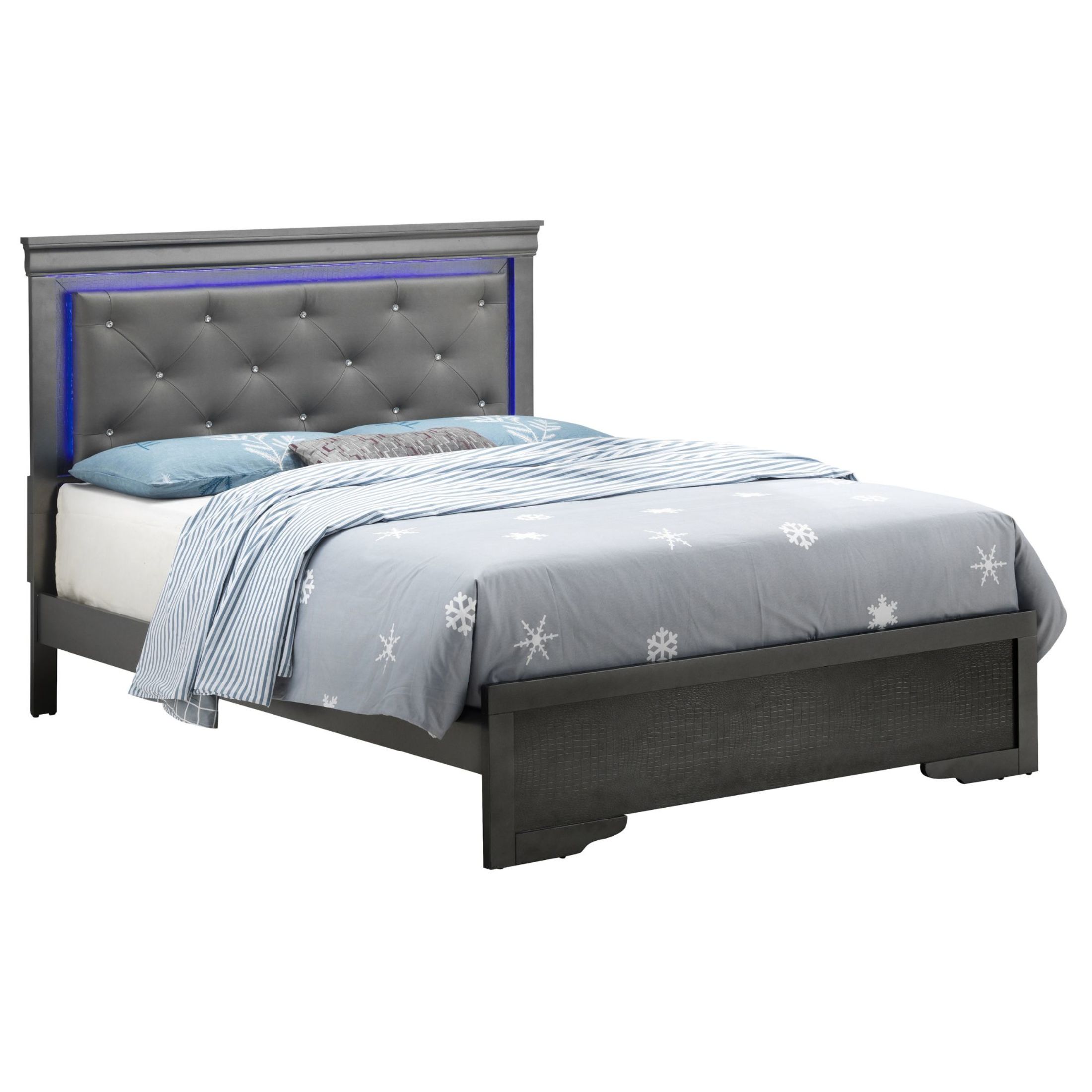 Noble House Metallic Black Queen Bed with LED Headboard