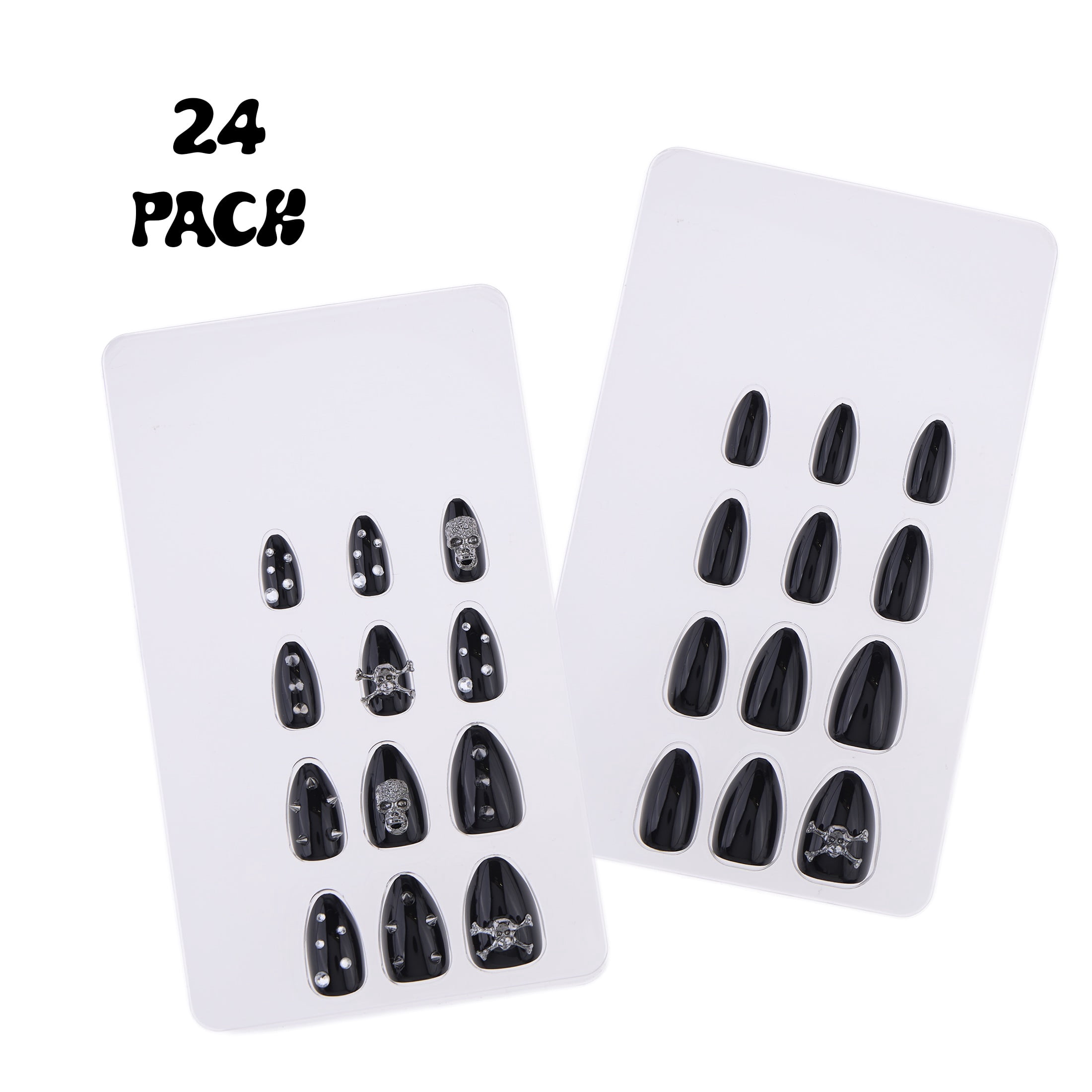 Expressions 24-Pack Self Adhesive Halloween Press-On Nails - Black Skulls & Studs