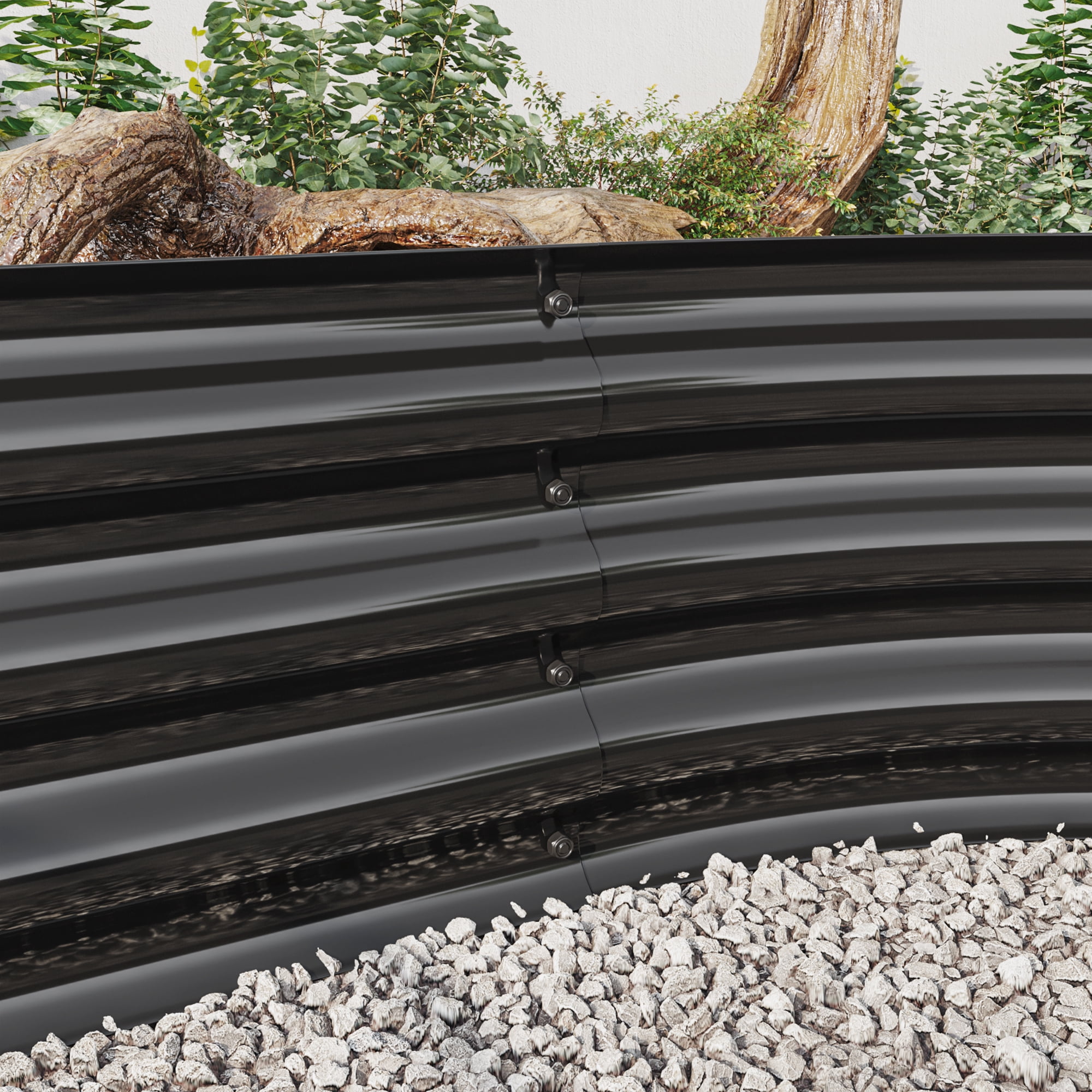 Raised Garden Bed Outdoor, Oval Large Metal Raised Planter Bed for for Plants, Vegetables, Flowers - Black