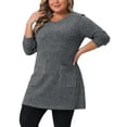 thumbnail image 2 of DARING DIVA Plus Size Sweaters Round Neck Knit Loose Pocket Pullover Top 4X Light Gray, 2 of 5