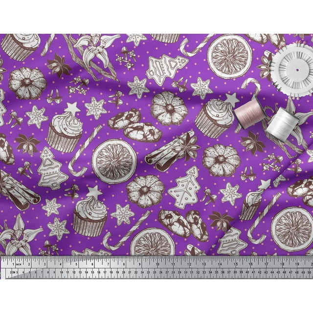 Soimoi Rayon Fabric Spices,Cookies & Cupcake Food Printed Fabric 1 Yard 56 Inch Wide