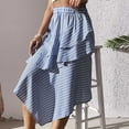 thumbnail image 4 of qolati Skirts for Women High Waist Irregular Layered Ruffles Midi Skirt Trendy Striped Print Pleated Flowy Beach A-Line Skirt, 4 of 7