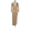 thumbnail image 3 of QATAINLAV Cocktail Dresses for Women Sequins Evening Gown Long Sleeve V Neck Casual Split Wedding Party Dresses Fall Outfits Gold XL, 3 of 5