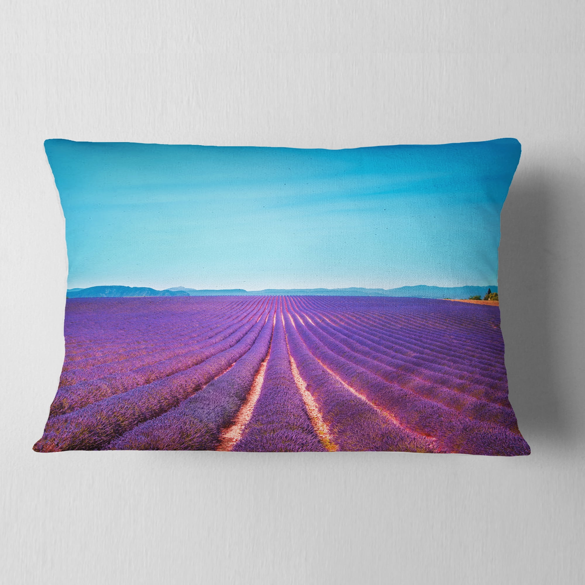 Designart Lavender Flowers and Clear Sky - Landscape Wall Throw Pillow - 12x20