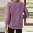thumbnail image 4 of TKLPEHG 3/4 Sleeve Tops for Women Cotton Linen Roll Sleeve Tunic Tops Spring Soft Lightweight V-Neck Solid Color Blouses (Purple,XXL), 4 of 7