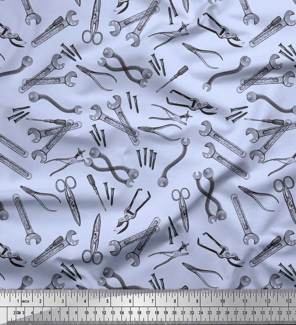 Soimoi Blue Cotton Duck Fabric Tools Hardware Print Fabric by the Yard 42 Inch Wide