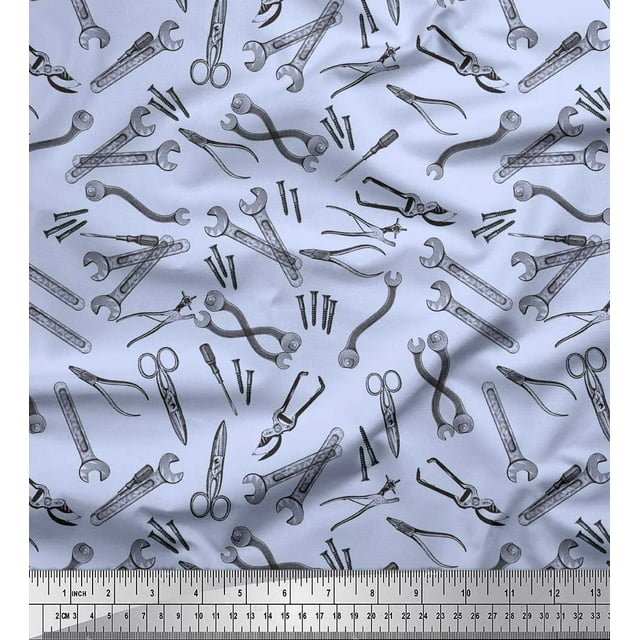 Soimoi Blue Cotton Cambric Fabric Tools Hardware Print Fabric by the Yard 42 Inch Wide