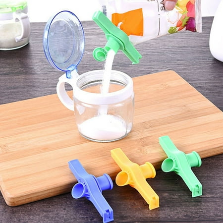 

Bag Sealing Clips with Pour Spouts - Keep Food Fresh Set of 4 Dustproof Vacuum Seal Clips with Cap for Kitchen Food Storage and Organization