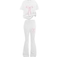thumbnail image 4 of GiLiling Girls 2 Piece Outfits Cute Bow Print T-Shirt and Flare Pants Spring Summer Teen Girls Fashion Clothing Set (White, 7-8 Years), 4 of 4