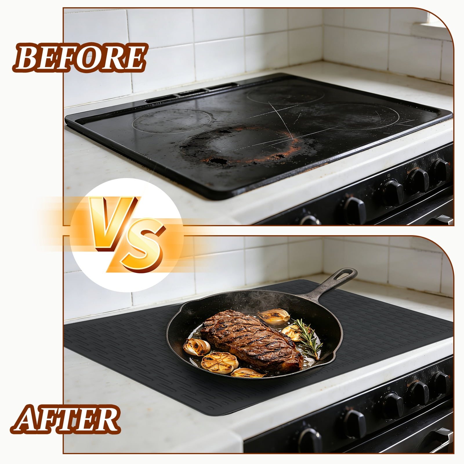 Uxcell Stove Top Covers for Electric Stove, 20 x 12 Inch Silicone Cooktop Protector Waterproof Oven Cover Dish Drying Striped Silicone Mats for Kitchen Glass Top, Stovetop, Oven, Black