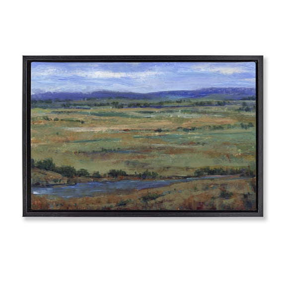 Stupell Industries Traditional Flowing River by Mountains Black Floating Frame Canvas Art, 25 x 17, by Tim OToole