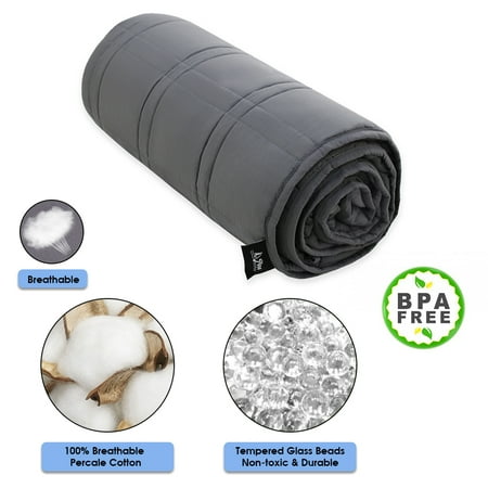 Pine & River Weighted Blanket - | 100% Breathable Percale Cotton (48”x60” – 10 lb) | Enjoy Quality Sleep Anywhere | Gray/Gray (Perfect for 80 lb Individual)