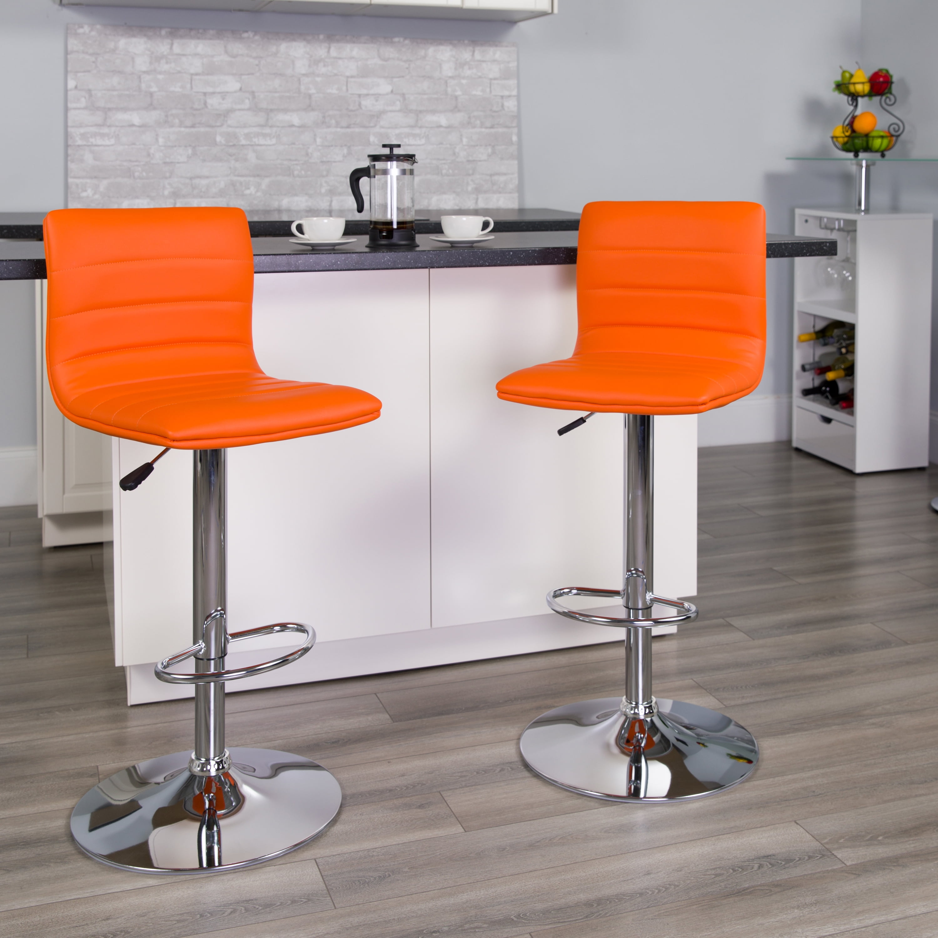 BizChair 2 Pack Modern Orange Vinyl Adjustable Bar Stool with Back