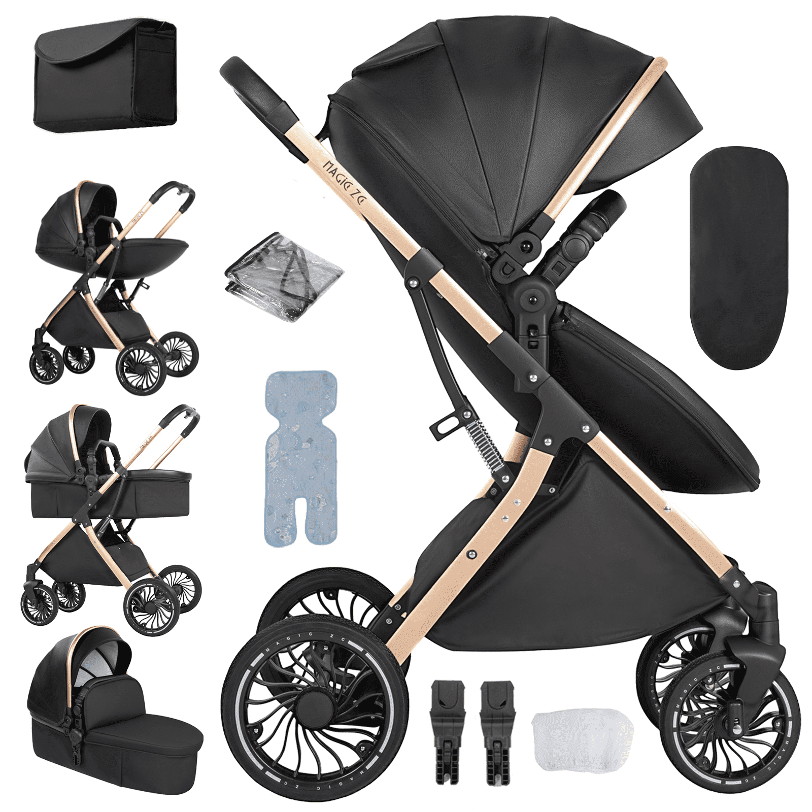 Convertible Baby Stroller, Foldable Aluminum Stroller with Eggshell Basket,Stroller for 0-36 Months,Unisex, Black