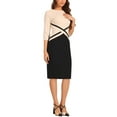 thumbnail image 4 of Vestido ajustado de mujer Inspire Chic, vestido midi de lápiz de color contrastante, ideal para el trabajo, talla S, color albaricoque, 4 of 5