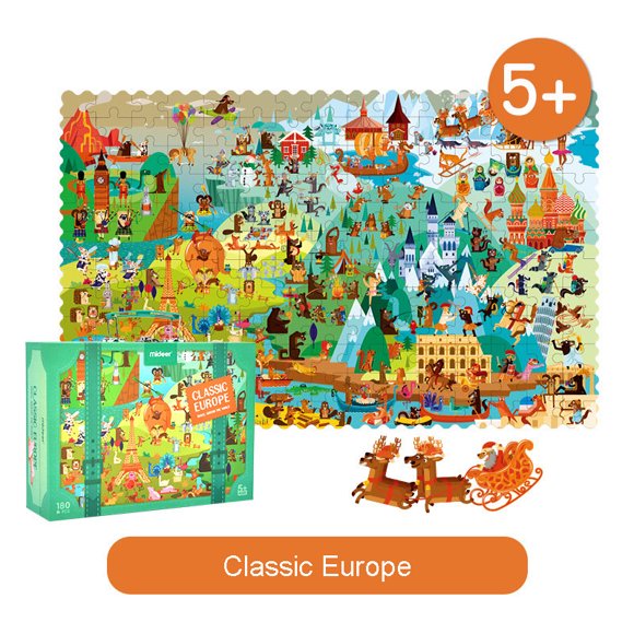 mideer Travel the World Puzzles with Briefcase 180 Pieces - Classic Europe - World Map Georgraphy Educational Learning STEM Toy