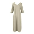 thumbnail image 6 of SMihono Linen Dresses for Women Flowy V Neck Short Sleeve 2025 Maxi Dress Lightweight Summer Beach Vacation Clothes Beige L, 6 of 6