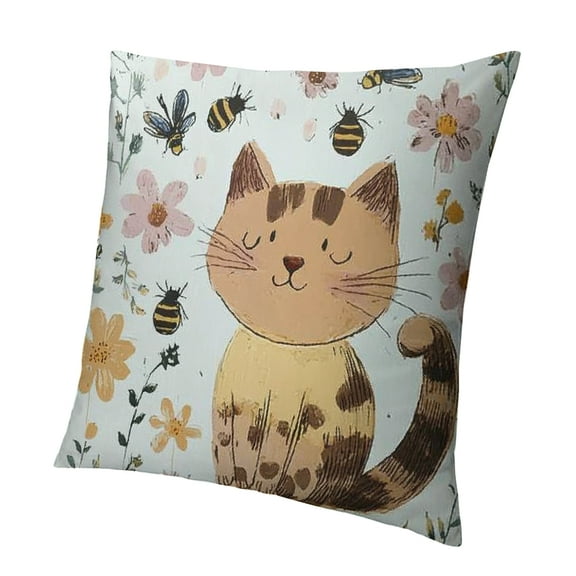 Patifu Cats Pillow Covers Home Room Decor,Lovely Kitten Throw Pillow Covers for Sofa Bed Couch,Colorful Daisy Floral Decorative Square Pillowcases 12x12in