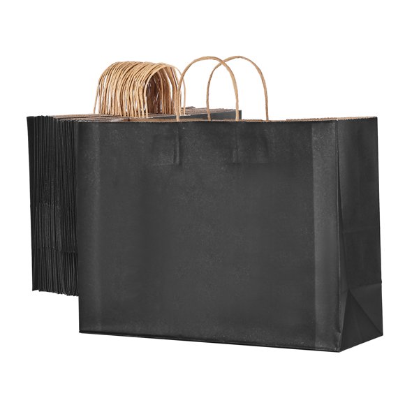 KFFKFF Kraft Paper Bags with Handles, 50Pcs 16 x 6 x 12 in, Large Paper Grocery Bags, Reusable & Recycled Take-Out Sacks, Plain Party Bag Bulk, Black