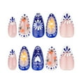 thumbnail image 6 of 24 Pcs Blue White French Tip False Nails Flowers Artificial Nails Press On Nails Short Almond Full Covers on Nails, 6 of 8