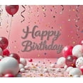 thumbnail image 3 of Pink Backdrop Banner with Happy Birthday Text Balloons Stars and Confetti Birthday Party Decoration Photography Props Party Supplies Decor Background, 3 of 7