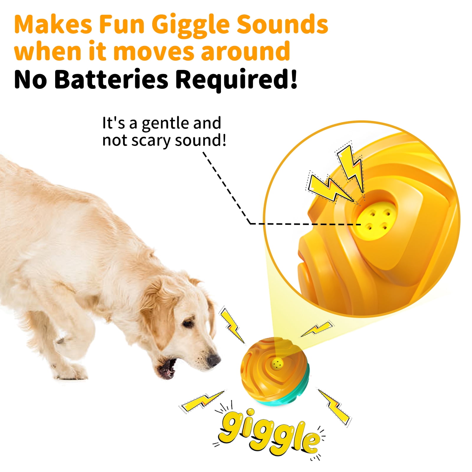 JoyBruko Dog Ball for Aggressive Chewers - Interactive Dog Toy Balls Fun Squeaky Giggle Sound to Keep Them Busy, Durable for Small Medium Large Breeds, Rubber Pet Chew Toys, Orange & Blue