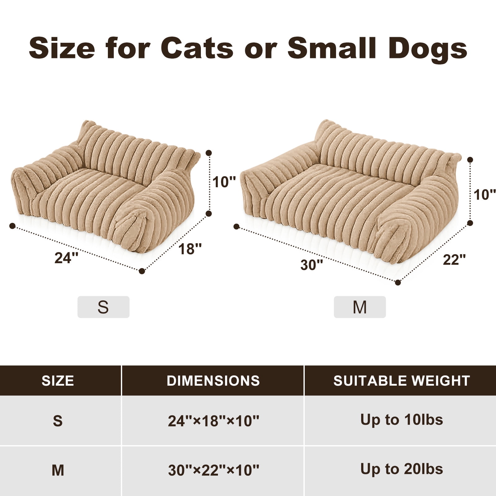 Sanmadrola Cute Cat Bed for Indoor Cats, Couch Bed with Removable Washable,Premium Soft Corduroy Fleece Pet Bed for Small Dog & Cat,Khaki