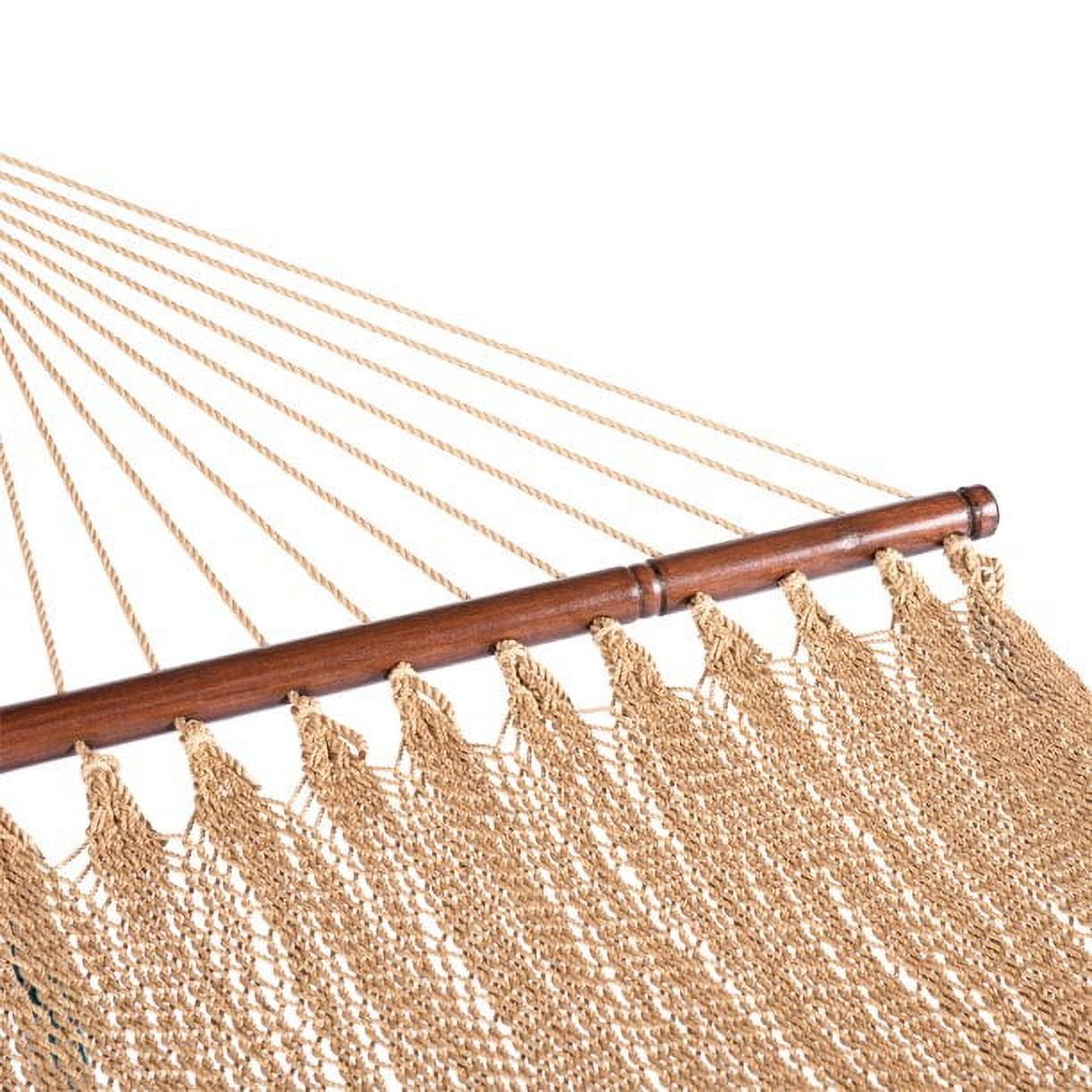 Lazy Daze 10 FT Double 2 Person Caribbean Rope Hammock, Hand Woven Polyester Hammock with Spreader Bars, 450 LBS Capacity, Tan