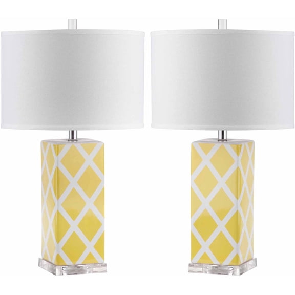 SAFAVIEH Garden 27 in. Ceramic Table Lamp with Off-White Cotton Shade, Yellow, Set of 2