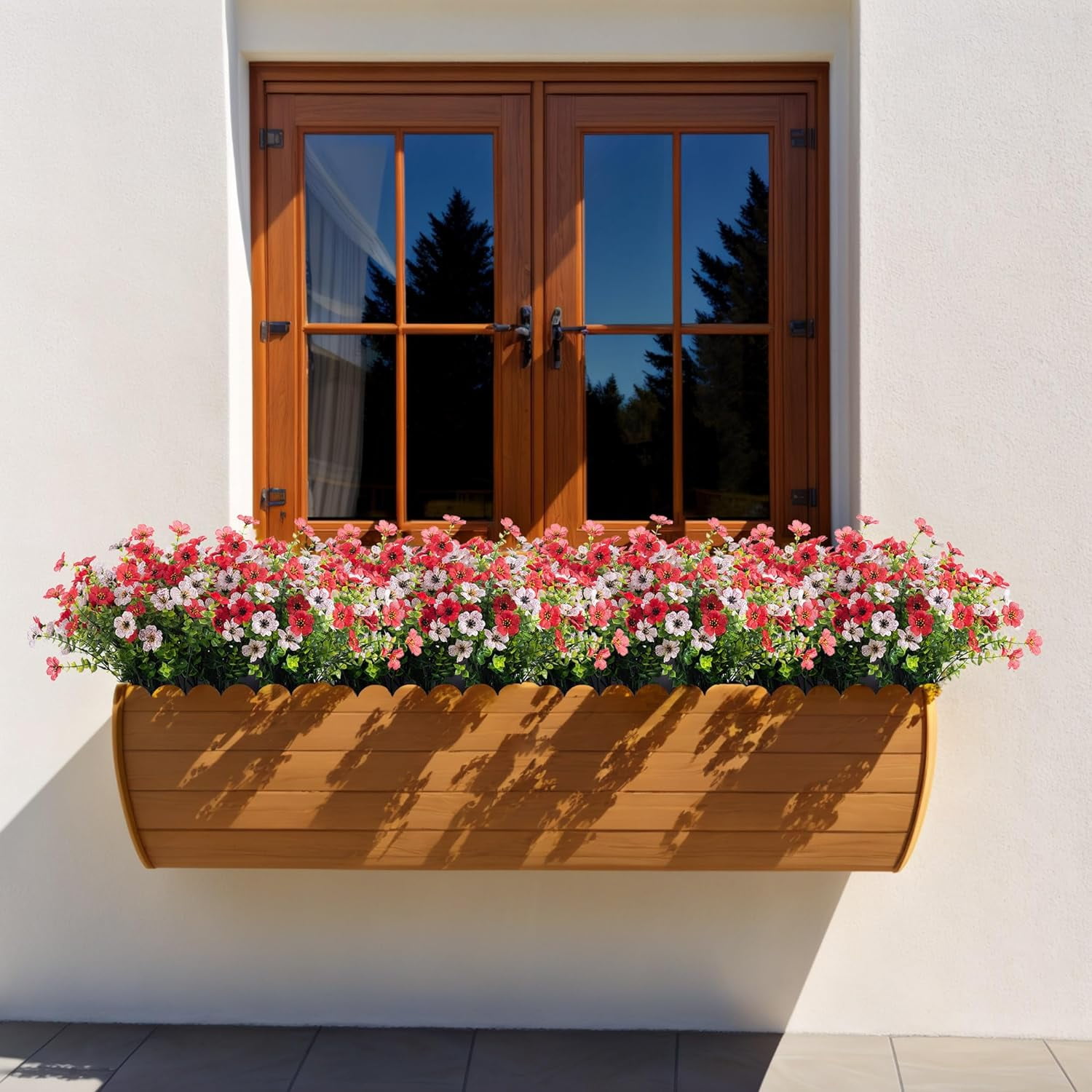Artificial Faux Hanging Plants Flowers Basket Planter with Colorful Daisy Eucalyptus & Baby's Breath, UV Resistant Silk Fake Flowers for Spring Summer Outdoor Decor, Perfect for Porch Patio and Yard