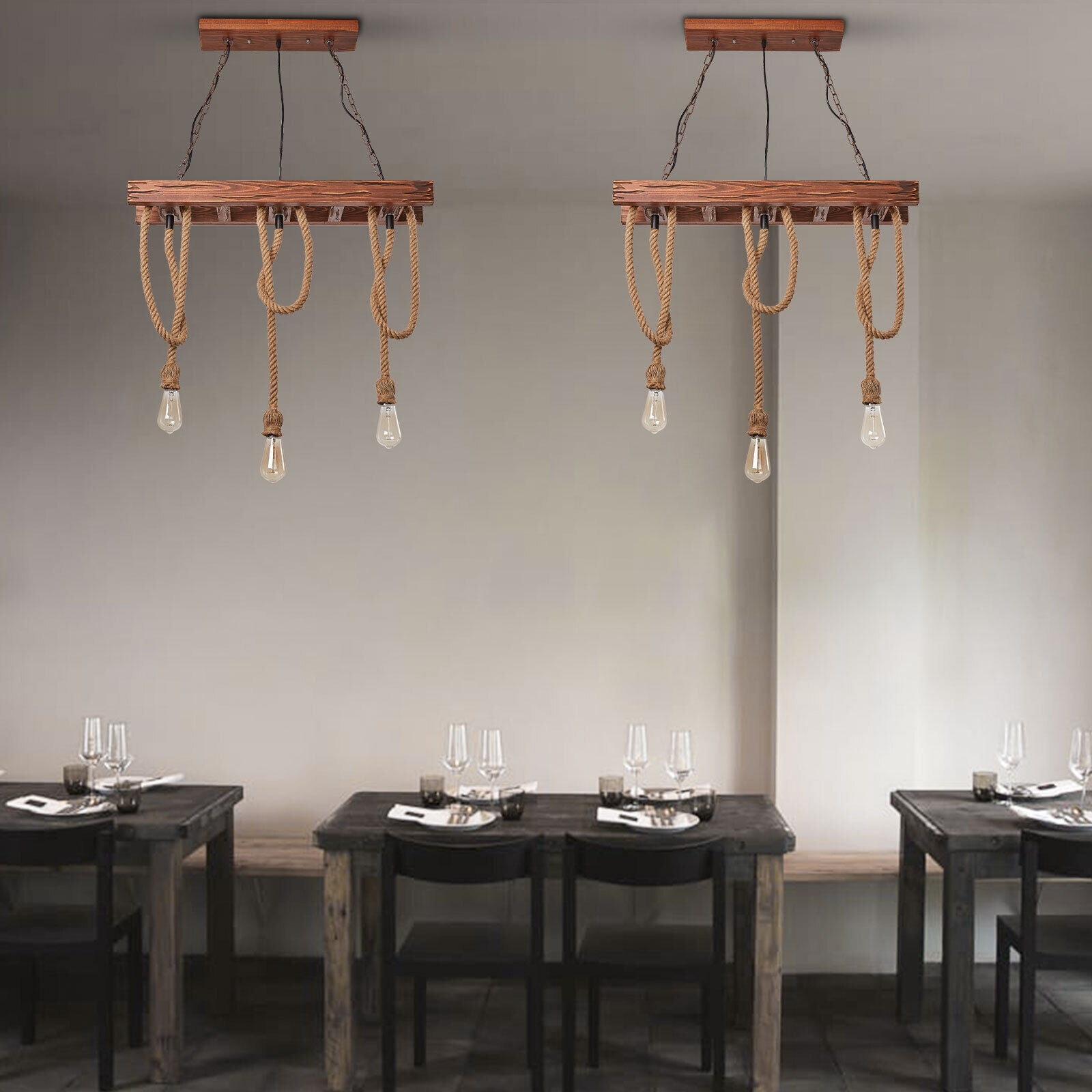 31.5" Farmhouse Wood Pendant Light Chandelier Lighting Iron Hanging Fixture 3 Heads Kitchen Pendant Lamp