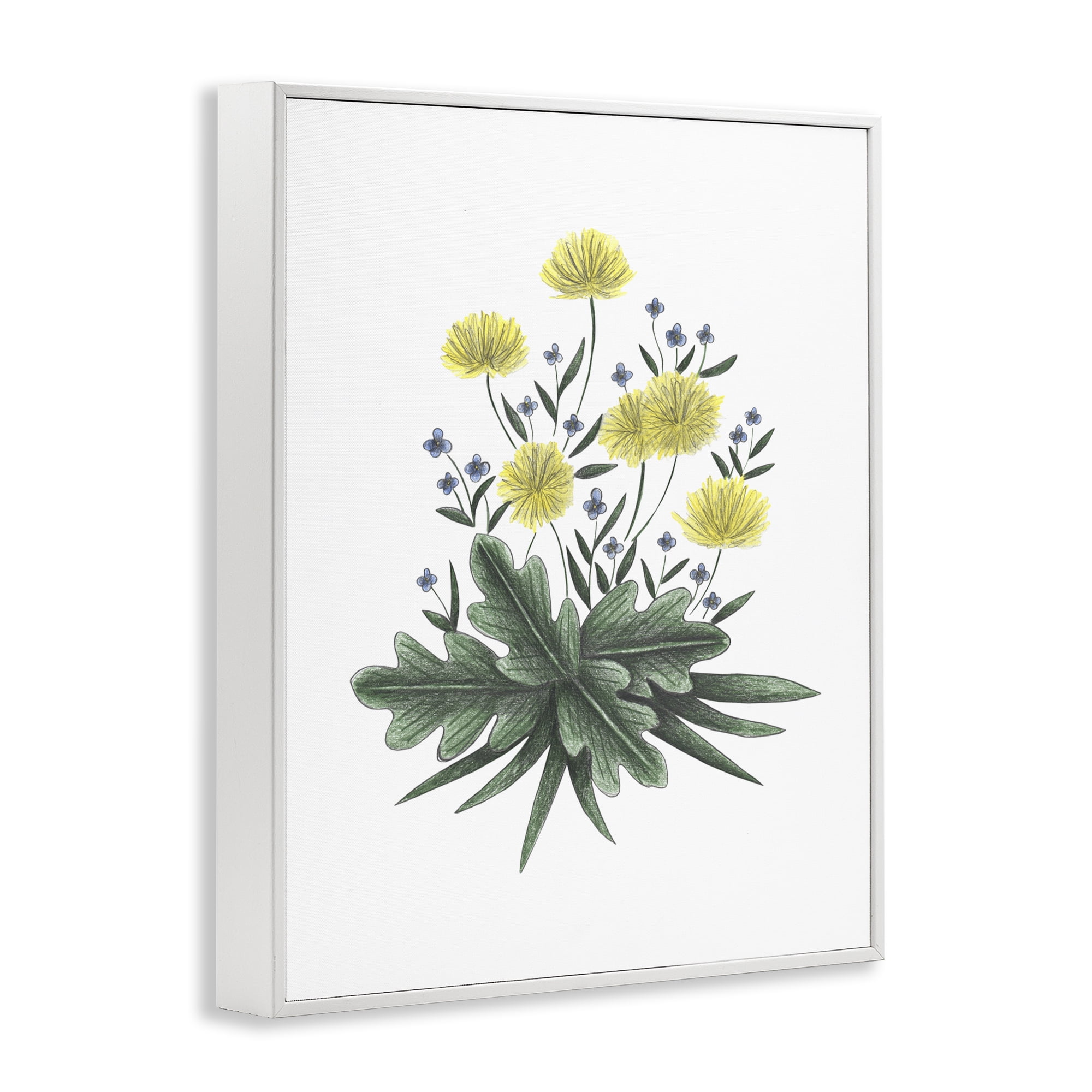 Dandelion Flower Illustration White Framed Giclee Art, design by Cecilia Battaini