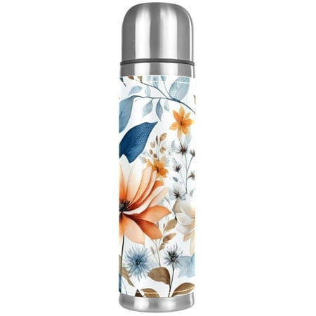 

HOHODIY Stainless Steel Vacuum Thermos Bottle Painted Insulated Bottle 18 oz Leak Proof Water Bottle for Keeping Liquids Hot or Cold for Up to 24 Hours Flowers Leaves