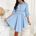 thumbnail image 2 of Long Sleeve Dress for Women Lapel Solid Color Button Down Casual Dress Irregular Hem Loose Flowy Work Dress with Belt, 2 of 10