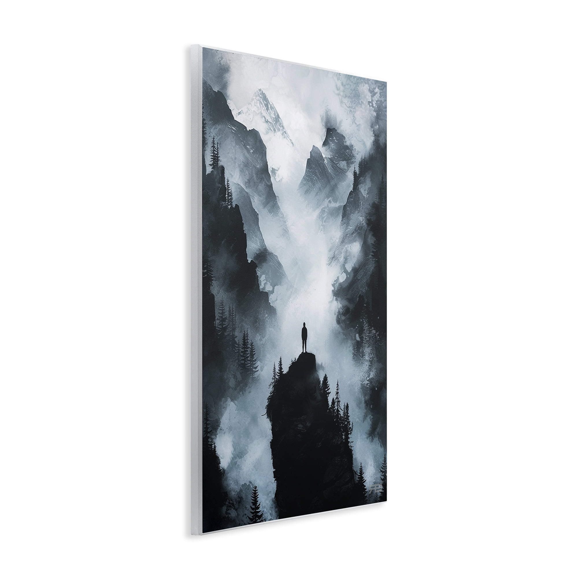 Stupell Industries Man on Intense Cliff Landscape & Nature Painting Unframed Art Print Wall Art, 13 x 19