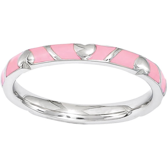 Sterling Silver Pink Enamel Heart Ring