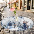 thumbnail image 6 of Blue Christmas Round Tablecloth for 45-54 Inch Tables,Fitted Table Cover with Elastic Edge,Snowman Eucalyptus Leaves Snowflake Wooden Waterproof Outdoor Table Cloth Protector for Patio Garden Dinner, 6 of 9