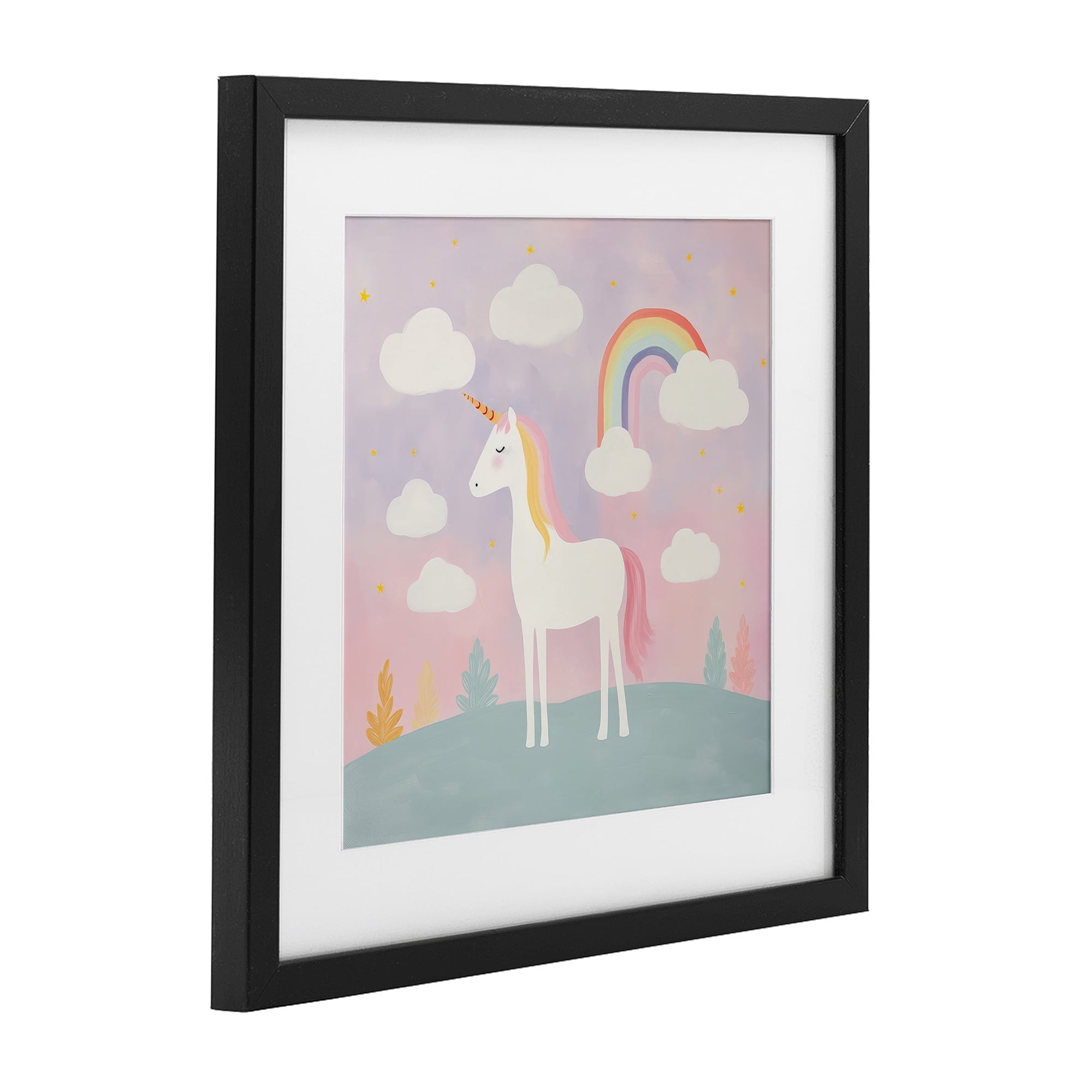 Stupell Industries Mystical Unicorn with Rainbow & Clouds Black Framed Print Under Glass, design by Lazar Studio