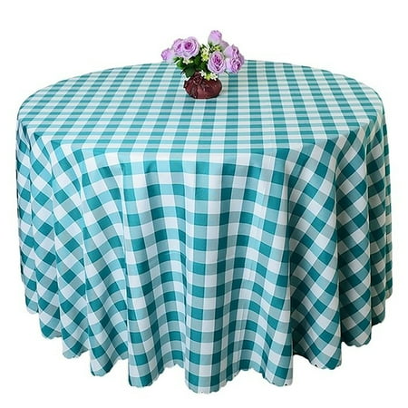 

Round Tablecloth Plaid Tablecloth With Lace Polyester Table Cover For Hotel Restaurant Picnic Indoor And Outdoor Dining Garden Party-Teal-180cm