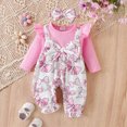 thumbnail image 2 of Kaprioy Baby Girl Fall Winter Clothes Baby Toddler Girl Fall Jumpsuit 6 9 12 18 Months Long Sleeve Round Neck Bow Front Patchwork Romper, 2 of 9