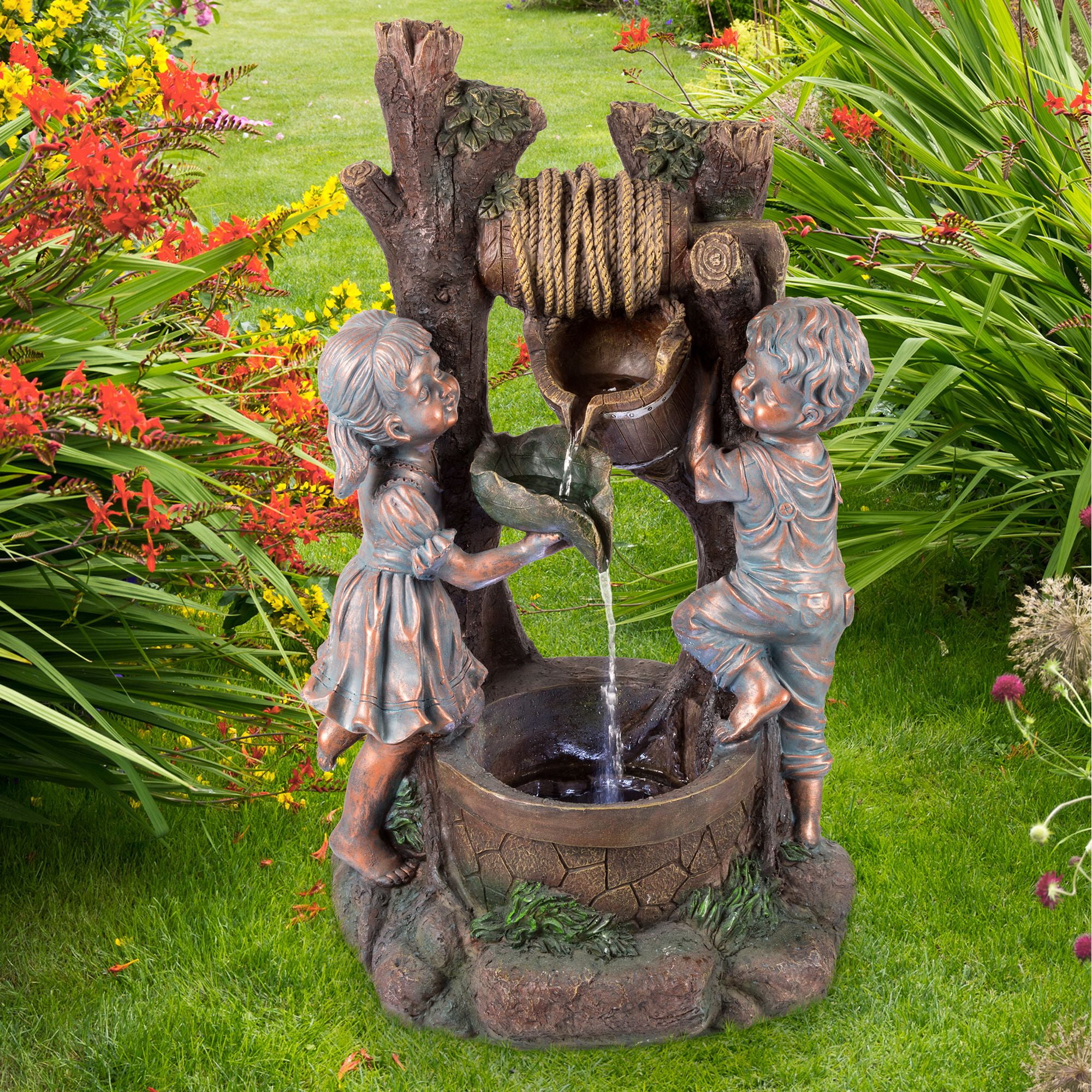 Fairy LED Water Fountain Garden Water Feature Indoor Outdoor Statue Lights 