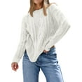 thumbnail image 2 of Women'S Oversized Cable Knit Crewneck Sweaters White S, 2 of 8