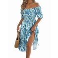 thumbnail image 3 of Women Summer Ruffle Off Shoulder Floral Midi Dress Summer Smocked Beach Flowy Long Dresses L, 3 of 9
