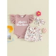 thumbnail image 2 of Newborn Baby Girl Daddy Clothes Set Daddy's Girl Ribbed Short Sleeve Romper Floral Shorts 3Pcs Summer Outfits, 2 of 7
