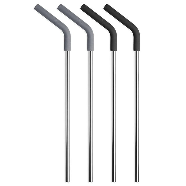 Simple Modern Pailles Réutilisables en Acier Inoxydable avec Embout en Silicone, Sans Toxines et Réduisant le Gaspillage, Paille pour Gobelets et Tasses de Voyage, Collection Classique, Assortiment de 4 - Neutre