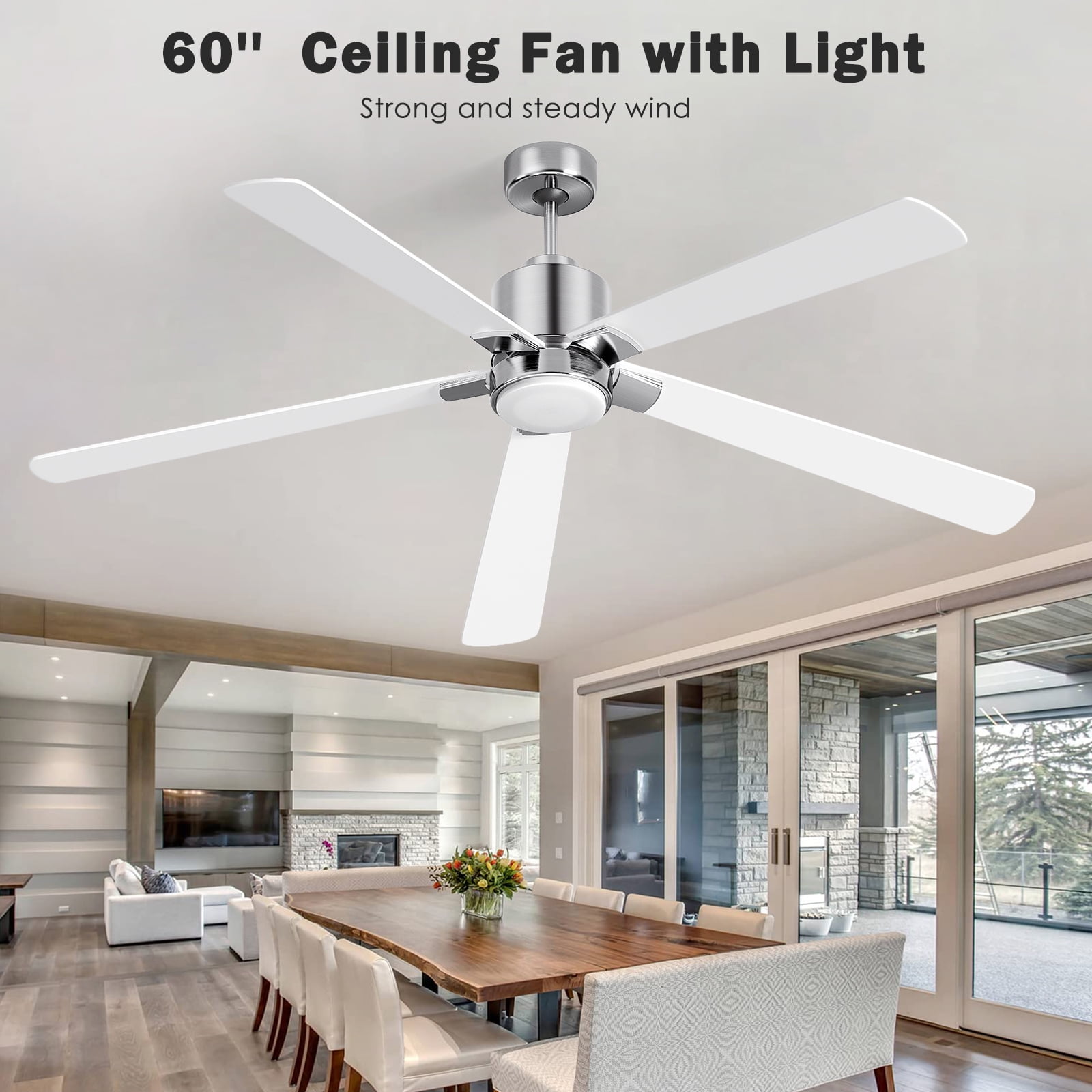 JUGACOOL 60 Inch Ceiling Fans with Lights and Remote, 5-Blade Low Profile  Smart Ceiling Fan with Silent DC Motor, Works with Alexa, Siri, Google  Home, Colors of Reversible Bla H19