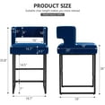 thumbnail image 4 of Sweiko Bar Stools Set of 2, Velvet Counter Height Bar Chairs, Square Open Backrest Kitchen Island Chairs, 26" Modern Bar stools with Black Iron Legs for Home Bar Pub, 4 of 8