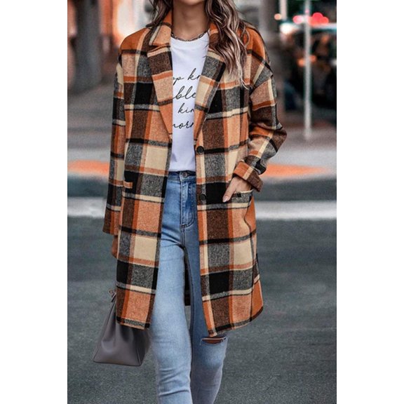 Plaid Print Long Body Front Open Suit Jacket